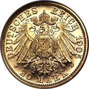 20 Mark - Frederick August III, Germany, 1905-1914 reverse image