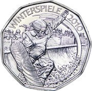 5 Euros Snowboarding reverse image