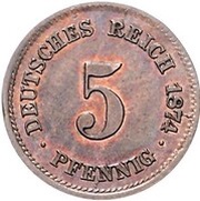 5 Pfennig - Wilhelm I type 1 - large shield - Pattern, Germany, 1874-1888 reverse image