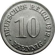 10 Pfennig - Wilhelm II type 2 - small shield, Germany, 1890-1916 reverse image