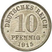 10 Pfennig - Wilhelm II type 2 - small shield - Pattern, Germany, 1915 reverse image