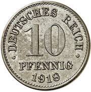10 Pfennig - Wilhelm II type 2 - small shield - Pattern, Germany, 1918 reverse image