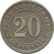 20 Pfennig - Wilhelm II, Germany, 1890-1892 reverse image