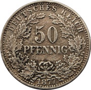 50 Pfennig - Wilhelm I type 1 - large shield, Germany, 1877-1878 reverse image