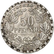 50 Pfennig - Wilhelm II type 2 - small shield - Pattern, Germany, 1898 reverse image