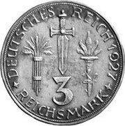 3 Reichsmark Pattern, Germany, 1927 reverse image