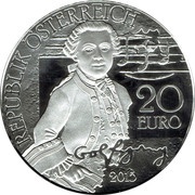 20 Euros Mozart: Wunderkind obverse image
