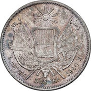 2 Reales Rafael Carrera, Guatemala, 1860-1861 reverse image