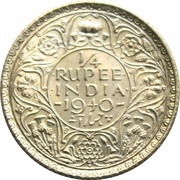 ¼ Rupee - George VI, India, 1940 reverse image