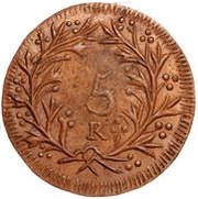 5 Réis - Maria II Pattern, Damão mint, India, 1834 reverse image