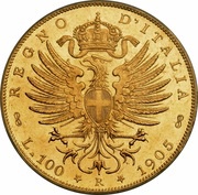100 Lire - Victor Emmanuel III, Italy, 1903-1905 reverse image