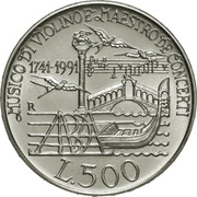 500 Lire Antonio Vivaldi, Italy, 1991 reverse image