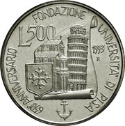 500 Lire University of Pisa, Italy, 1993 reverse image
