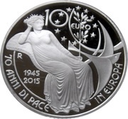 10 Euros 70 Years of Peace in Europe, Italy, 2015 reverse image