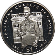 1 Dollar President Charles De Gaulle, Liberia, 1995 reverse image