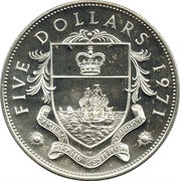5 Dollars - Elizabeth II, Bahamas, 1971 reverse image
