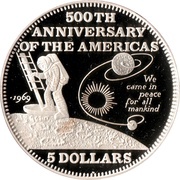 5 Dollars First manned Moonlanding, Bahamas, 1992 reverse image