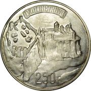 250 Francs - Charlotte Millennium of Luxembourg City, Luxembourg, 1963 reverse image