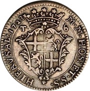 6 Tari - Antonio Manoel de Vilhena, Malta, 1723 reverse image