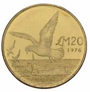 20 Liri Storm Petrel bird, Malta, 1976 reverse image