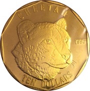 10 Dollars Cheetah, Marshall Islands, 1996 reverse image