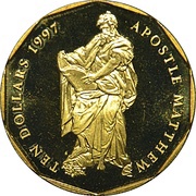 10 Dollars Apostle Matthew, Marshall Islands, 1997 reverse image