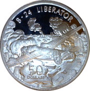 50 Dollars WWII American B-24 Liberator, Marshall Islands, 1991 reverse image