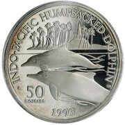 50 Dollars Indo-Pacific Humpbacked Dolphin, Marshall Islands, 1993 reverse image