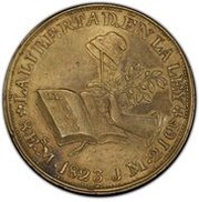 8 Escudos Pattern; Thin Eagle; Brass reverse image