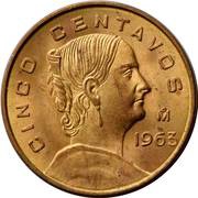 5 Centavos large type, Mexico, 1954-1969 reverse image