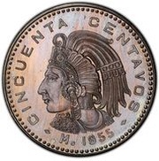 50 Centavos Pattern; Cuauhtémoc; Smaller Diameter; Copper-nickel reverse image