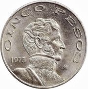 5 Pesos, Mexico, 1971-1978 reverse image