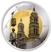 100 Pesos Zacatecas - Gold and Silver Proof Issue, Mexico, 2007 reverse image