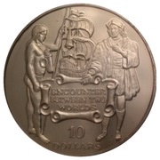 10 Dollars - Elizabeth II Discovery of America, Barbados, 1991 reverse image
