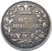 100 Reis - Luis I Countermark "Crowned PM" over One Shilling/Victória reverse image
